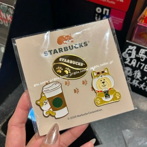 Starbucks Hong Kong Shiba Canvas Bag with 3 Metal Pin Set - Picture 9 of 11